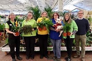Photo caption (L-R): Cathryn (Haskins staff), Alice (Haskins staff), Sue Webster (Waggy Tails), Jane Storey (Waggy Tails rescue) with Tia the dog, Amanda (Haskins staff), Marc Etheridge (assistant general manager at Haskins in Ferndown)