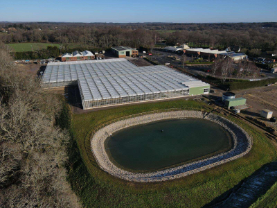 Drone shot of Ebtech glasshouses