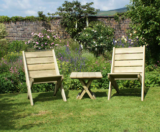 Two wooden garden chairs