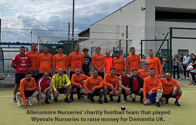 Allensmore Nurseries’ charity football team that played Wyevale Nurseries to raise money for Dementia UK.