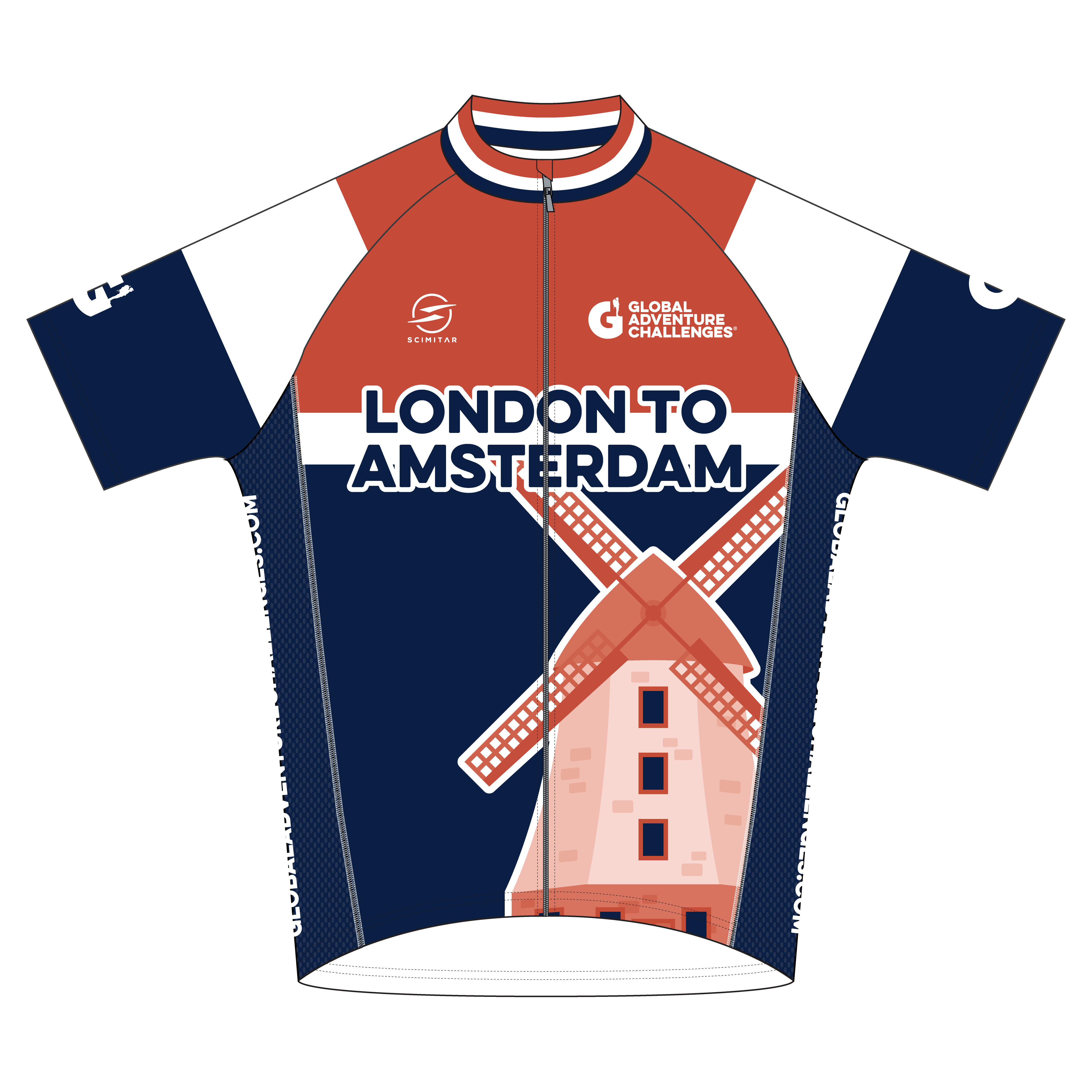 The cycling jersey design in red, white and blue