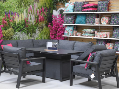 Garden furniture in a showroom