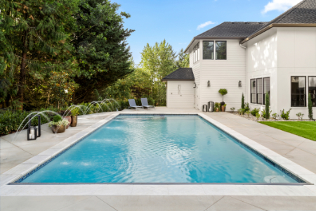 A swimming pool in a garden