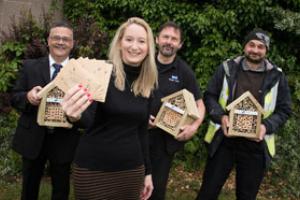 Willer Bee Campaign donation to Hull Royal Infirmary - Hedley Wilson, Building Estates Officer HRI; Chloe Lawford from Willerby’s marketing department,  Mike Burn and Craig Crabb, both gardeners at HRI