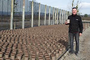 Steve Reed, Production Director of the Container Division at Wyevale Nurseries, with the Astilbes in the recyclable taupe plant pots