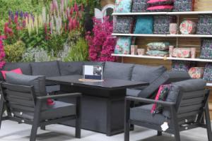 Garden furniture in a showroom