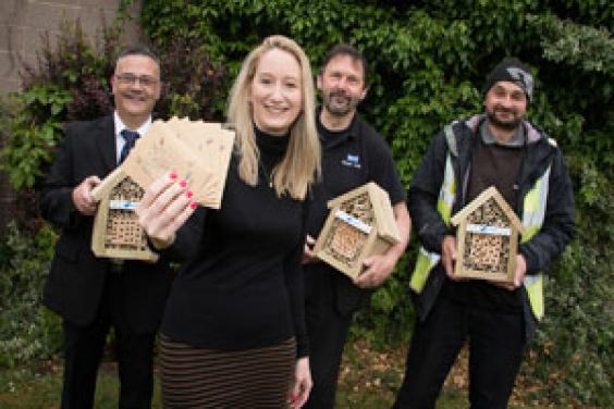 Willer Bee Campaign donation to Hull Royal Infirmary - Hedley Wilson, Building Estates Officer HRI; Chloe Lawford from Willerby’s marketing department, Mike Burn and Craig Crabb, both gardeners at HRI