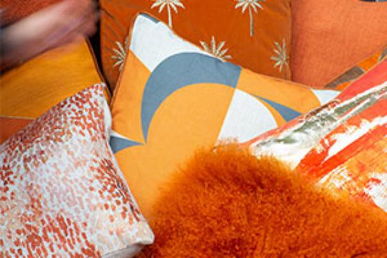 Malini soft furnishings design - orange and grey geo print
